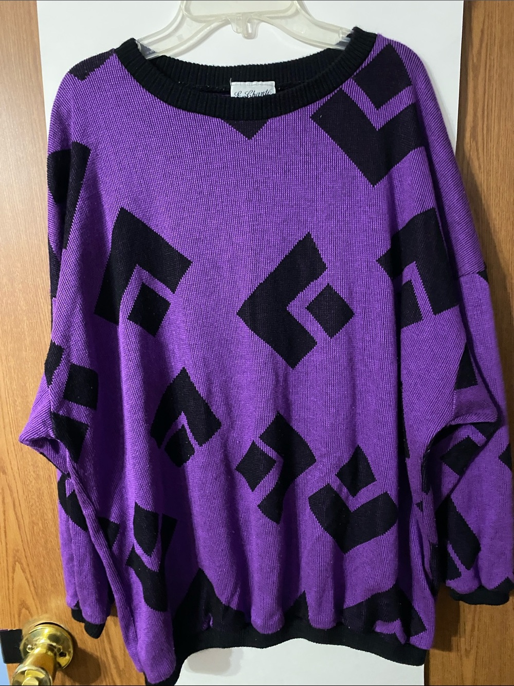 EnChanté Purple & Black Geometric Knit Top with Logo Vintage